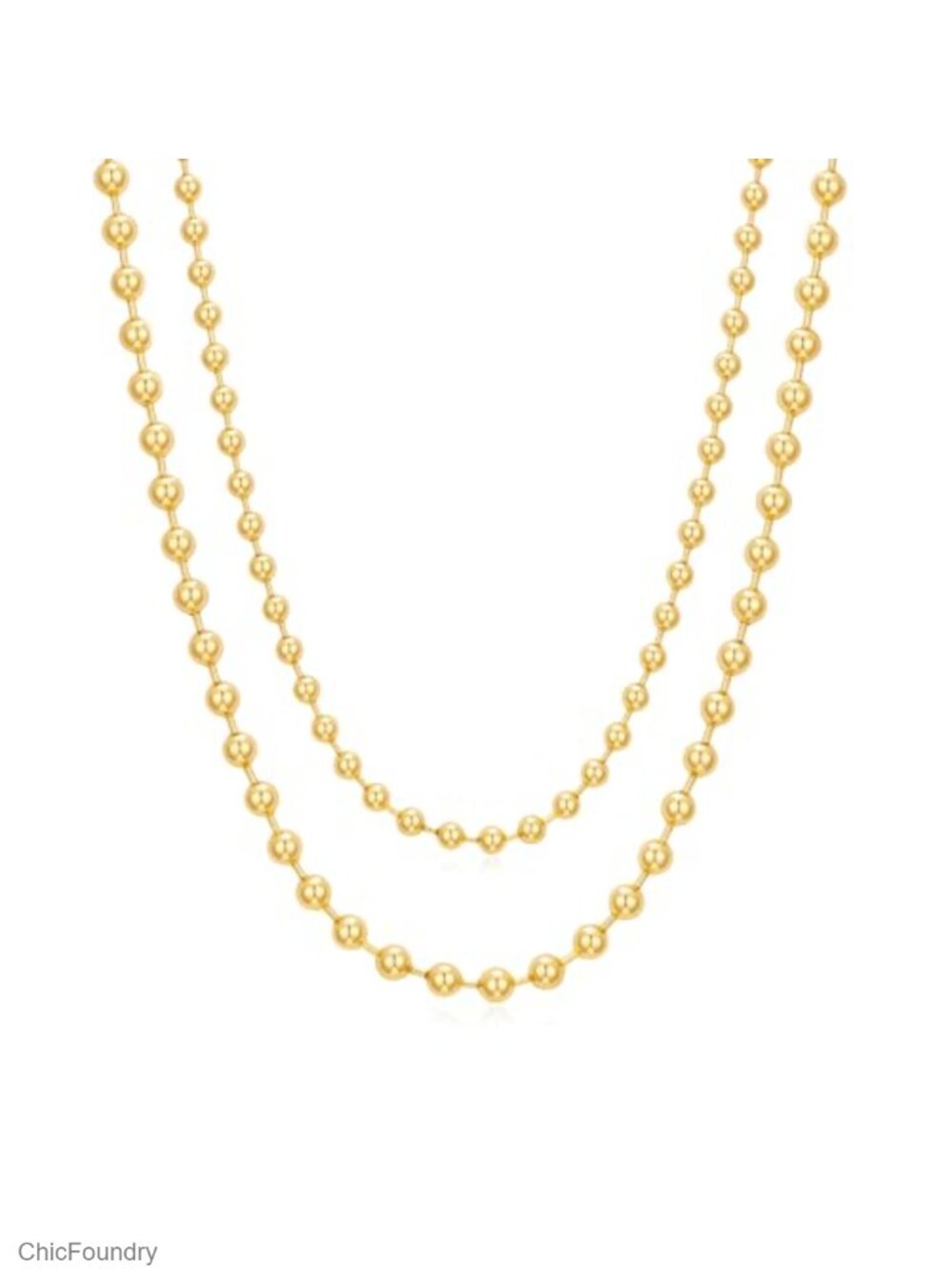 Gold Beaded Layered Necklace Set - Chunky Dainty Ball Chain - 14K Gold Plated